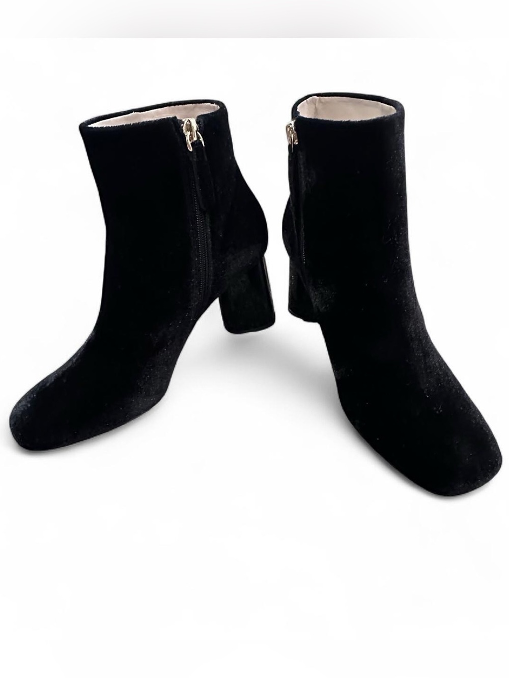 Kate Spade Black Velvet Ankle Booties with Crystal-Studded Block Heels - Picture 6 of 12